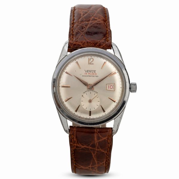 VENUS : Orologio automatico con datario in acciaio, quadrante Argent� con piccoli secondi, 35 mm  - Asta Watches - Associazione Nazionale - Case d'Asta italiane