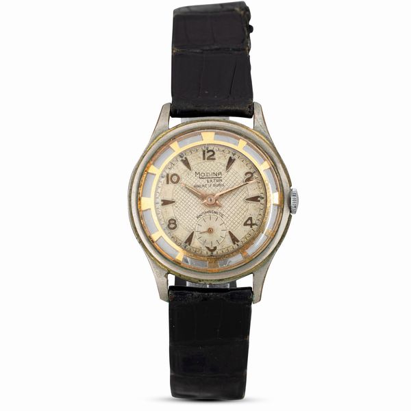 Modina : Orologio in metallo cromato solo tempo carica manuale, quadrante guilloch� indici applicati, 36 mm  - Asta Watches - Associazione Nazionale - Case d'Asta italiane