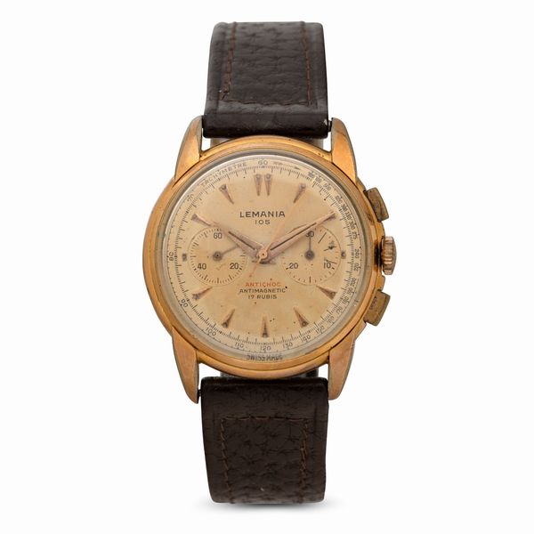 LEMANIA : Cronografo 105 laminato quadrante Argent� fan� due contatori, tasti quadri, 36 mm  - Asta Watches - Associazione Nazionale - Case d'Asta italiane