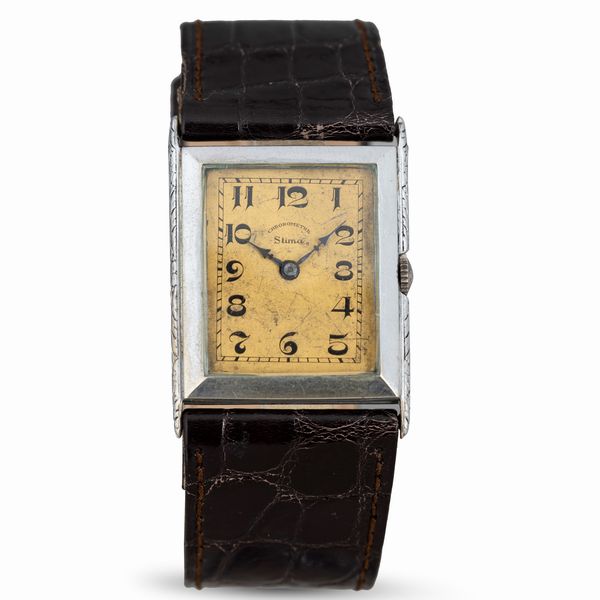 Stima : Oversize di forma in acciaio, carica manuale, quadrante argent� fan� con numero Dec� 33x30 mm  - Asta Watches - Associazione Nazionale - Case d'Asta italiane