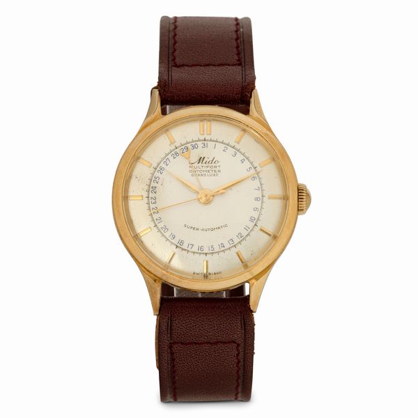 MIDO : Super Automatic in oro giallo 18k con datario, quadrante Argent� e lancette gladio, 34 mm  - Asta Watches - Associazione Nazionale - Case d'Asta italiane