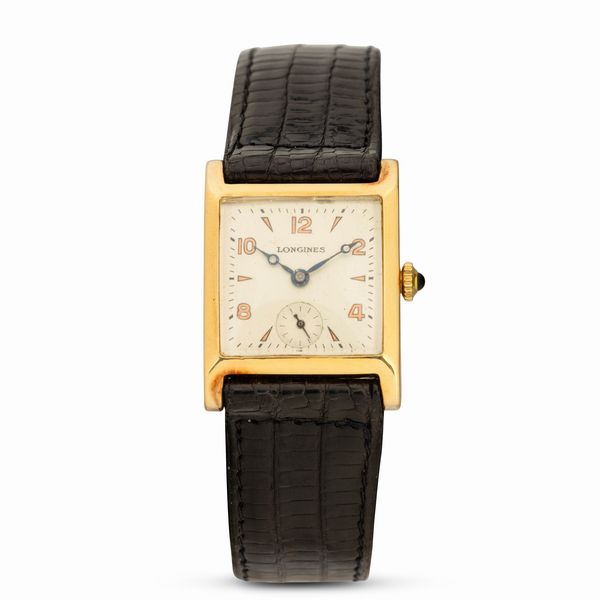 LONGINES : Tank in oro giallo 18k, carica manuale con quadrante Argent�, lancette Breguet 24x24 mm  - Asta Watches - Associazione Nazionale - Case d'Asta italiane
