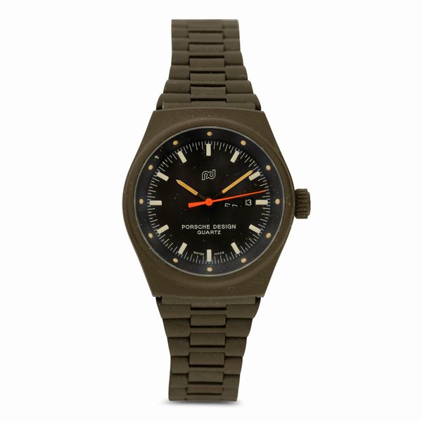Orfina : Porsche Design in titanio verde opaco al quarzo, con indicazione di giorno in ottimo stato di conservazione, 30 mm  - Asta Watches - Associazione Nazionale - Case d'Asta italiane