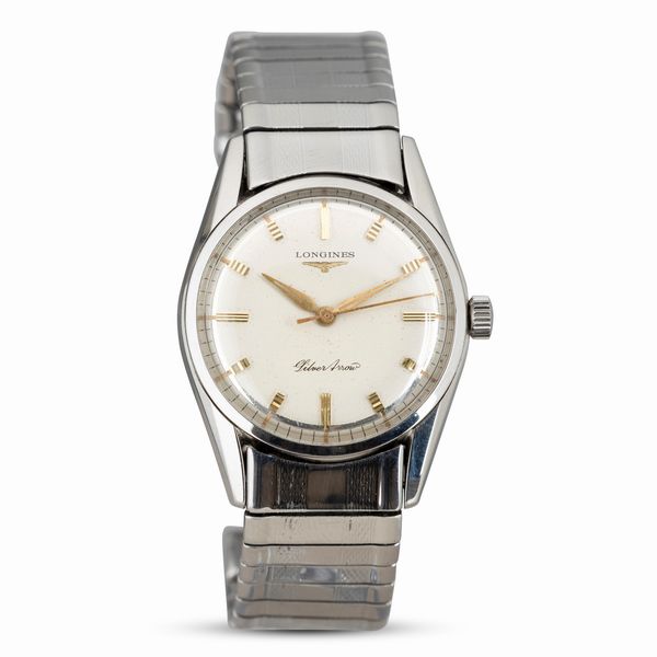 LONGINES : Silver Arrow in acciaio, carica manuale quadrante argent� con indici dorati, 32 mm  - Asta Watches - Associazione Nazionale - Case d'Asta italiane