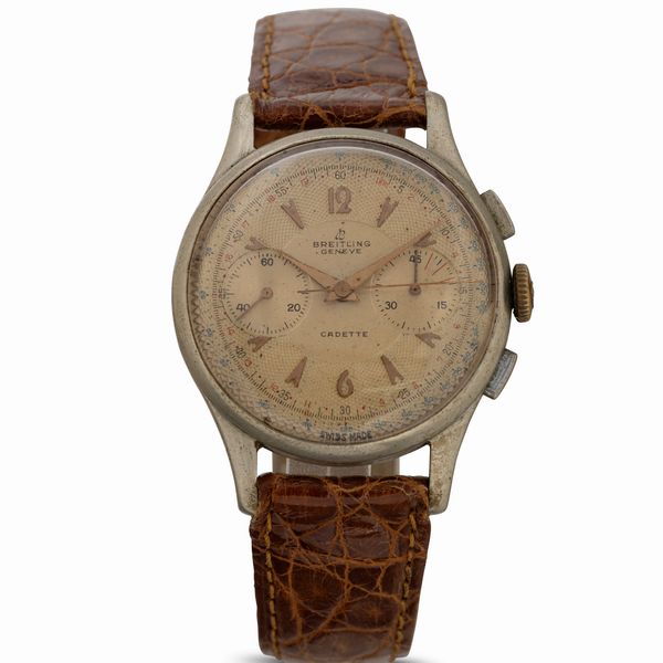 Breitling : Cadette cronografo carica manuale cromato, quadrante argent� con indici applicati, 37 mm  - Asta Watches - Associazione Nazionale - Case d'Asta italiane