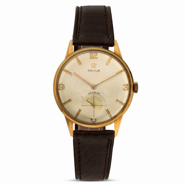 REVUE : Solo tempo in oro giallo 18k, carica manuale, quadrante Argent� e piccoli secondi, 35 mm  - Asta Watches - Associazione Nazionale - Case d'Asta italiane