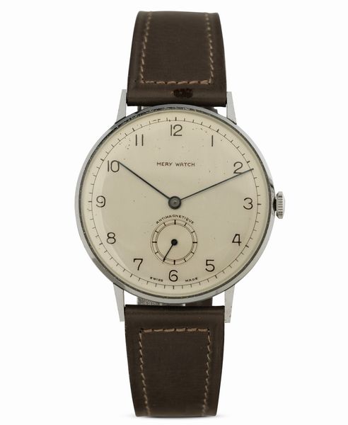 Mery Watch : Antimagnetique in acciaio carica manuale, quadrante Argent� con numeri Arabi, 38 mm  - Asta Watches - Associazione Nazionale - Case d'Asta italiane