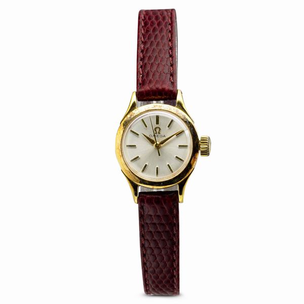OMEGA : Omega Lady in oro, ref. 2572, quadrante Argent� con indici applicati, carica manuale, cinturino in pelle, 21,5 mm, 1960 circa  - Asta Watches - Associazione Nazionale - Case d'Asta italiane