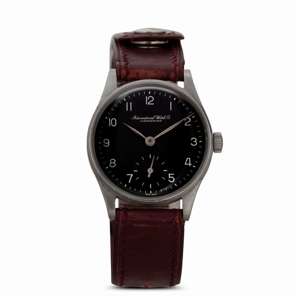 INTERNATIONAL WATCH CO. : Calatrava Gebruder Sulzer in acciaio, quadrante nero galvanico numeri Arabi, carica manuale e piccoli secondi, 30,5 mm  - Asta Watches - Associazione Nazionale - Case d'Asta italiane