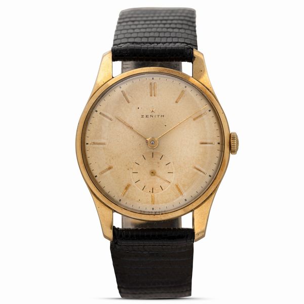 ZENITH : Stellina solo tempo carica manuale in oro giallo 18k, quadrante fan� indici applicati, piccoli secondi, 34 mm  - Asta Watches - Associazione Nazionale - Case d'Asta italiane