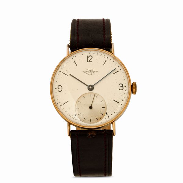 TAVANNES : Solo tempo in oro 18k, carica manuale, quadrante Argent�, secondi ad ore sei e numeri Arabi, 36 mm  - Asta Watches - Associazione Nazionale - Case d'Asta italiane