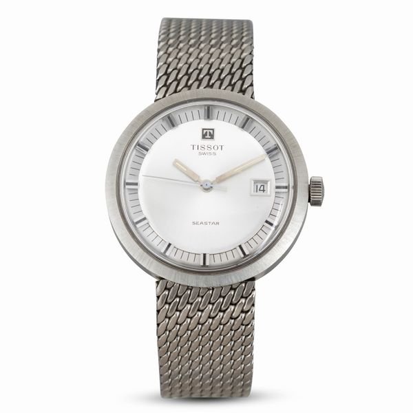 TISSOT : Seastar in acciaio con bracciale integrato carica manuale, quadrante argent� con indicazione della data, 37 mm  - Asta Watches - Associazione Nazionale - Case d'Asta italiane
