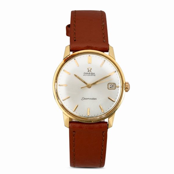 OMEGA : Seamaster Automatic in oro giallo 18k cassa con fondo a vite, quadrante Argent� indici applicati con datario, 34 mm  - Asta Watches - Associazione Nazionale - Case d'Asta italiane
