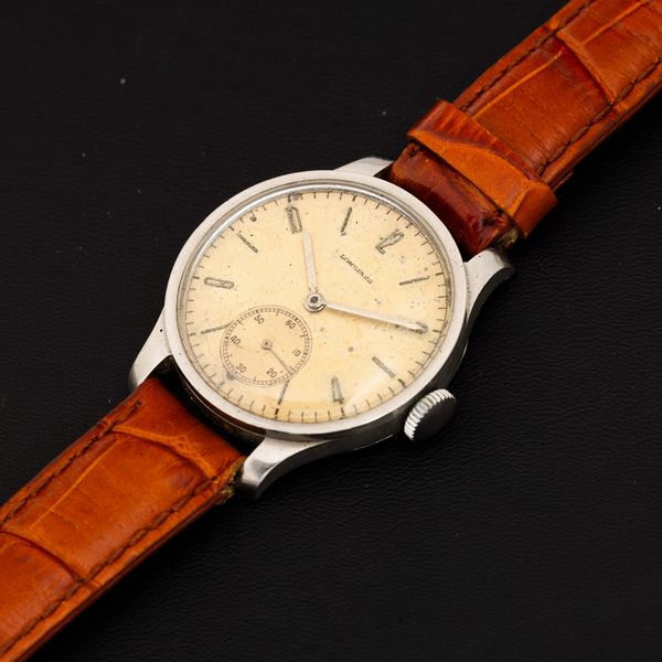 LONGINES : Calatrava solo tempo carica manuale in acciaio, quadrante Argent� piccoli secondi, 32 mm  - Asta Watches - Associazione Nazionale - Case d'Asta italiane