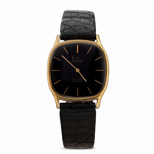 OMEGA : De Ville in oro giallo 18k di forma movimento al quarzo, quadrante nero con indici dorati 31 mm  - Asta Watches - Associazione Nazionale - Case d'Asta italiane