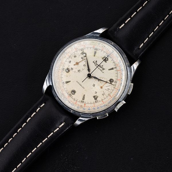 Breitling : Tour d'Italie cronografo tasti quadri cromato, carica manuale, quadrante Argent�, 38 mm  - Asta Watches - Associazione Nazionale - Case d'Asta italiane