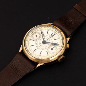 NICOLET WATCH : Cronografo monopulsante laminato carica manuale, quadrante Argent� con scala tachimetrica a chiocciola, 39 mm  - Asta Watches - Associazione Nazionale - Case d'Asta italiane