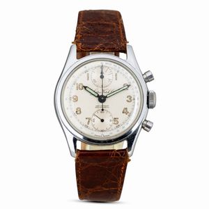Lorton Watch Co. - Cronografo tasti a pompa in acciaio, carica manuale, quadrante argent numeri Arabi, 34 mm