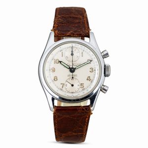 Lorton Watch Co. - Cronografo tasti a pompa in acciaio, carica manuale, quadrante argent� numeri Arabi, 34 mm