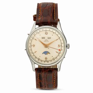 Agir - Orologio triplo calendario con fasi lunari carica manuale, cassa in acciaio, quadrante Argent�, 37 mm