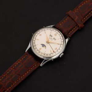 Agir : Orologio triplo calendario con fasi lunari carica manuale, cassa in acciaio, quadrante Argent�, 37 mm  - Asta Watches - Associazione Nazionale - Case d'Asta italiane