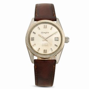 Veglia - Orologio automatico in acciaio quadrante Argent� con indici applicati, ghiera zigrinata, 35 mm