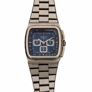 ZENITH - El Primero Automatic in acciaio, cronografo tre contatori, quadrante blu e cassa TV, 36x38 mm