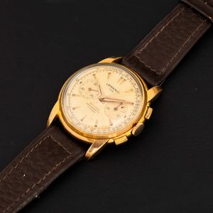 LEMANIA : Cronografo 105 laminato quadrante Argent� fan� due contatori, tasti quadri, 36 mm  - Asta Watches - Associazione Nazionale - Case d'Asta italiane