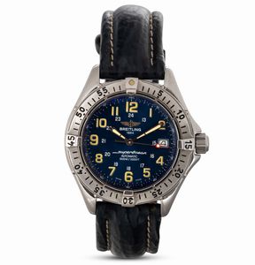 Breitling - Breitling Superocean in acciaio con quadrante blu notte e numeri luminescenti, ref A17360, movimento automatico, cinturino in pelle, 38 mm,  2000 circa