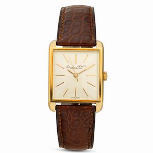INTERNATIONAL WATCH CO. - Orologio in oro 18k carica manuale di forma quadrata extrapiatto, quadrante Argent� con indici applicati, 28x28 mm