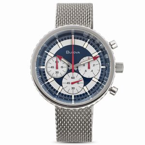 Bulova - Chronograph Oversize tre contatori con bracciale in acciaio maglia mesh integrato con scatola, 46 mm