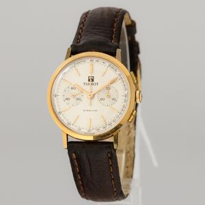 TISSOT : Stadiu, cronografo due contatori in oro giallo 18k, tasti quadri e quadrante Argent�, 34 mm  - Asta Watches - Associazione Nazionale - Case d'Asta italiane