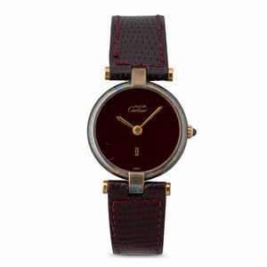 CARTIER - Vermeil Ronde laminato al quarzo quadrante bordeaux, 24 mm