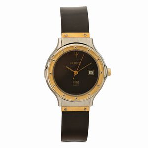 HUBLOT - MDM Lady acciaio e oro al quarzo, quadrante nero con datario, cinturino in gomma con garanzia, 25,5 mm