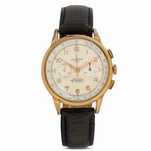 LEMANIA - Cronografo Lemania 105 in oro giallo 18k, due contatori quadrante Argent�, carica manuale, 37 mm