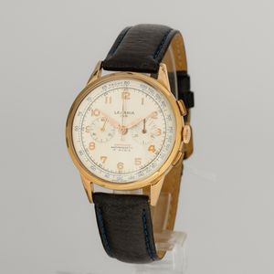 LEMANIA : Cronografo Lemania 105 in oro giallo 18k, due contatori quadrante Argent�, carica manuale, 37 mm  - Asta Watches - Associazione Nazionale - Case d'Asta italiane