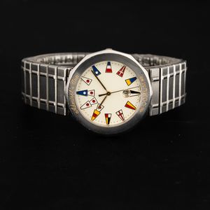 CORUM : Admiral's Cup in acciaio al quarzo con datario, quadrante bianco con bandiere marinare, 34,5 mm  - Asta Watches - Associazione Nazionale - Case d'Asta italiane