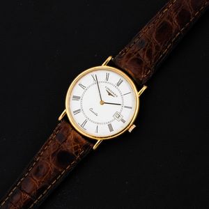 LONGINES : Orologio classico laminato, movimento al quarzo, quadrante bianco numeri Romani, 32 mm  - Asta Watches - Associazione Nazionale - Case d'Asta italiane