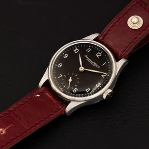 INTERNATIONAL WATCH CO. : Calatrava Gebruder Sulzer in acciaio, quadrante nero galvanico numeri Arabi, carica manuale e piccoli secondi, 30,5 mm  - Asta Watches - Associazione Nazionale - Case d'Asta italiane