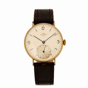 TAVANNES - Solo tempo in oro 18k, carica manuale, quadrante Argent�, secondi ad ore sei e numeri Arabi, 36 mm