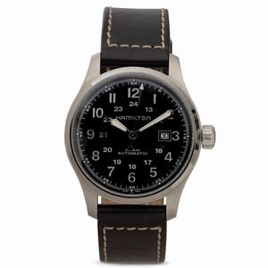 HAMILTON - Khaki Automatic in acciaio, quadrante nero opaco con numeri Arabi e indicazione della data, 44 mm