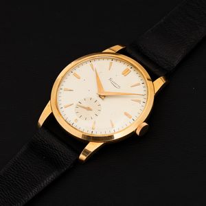 levrette : Solo tempo in oro giallo 18k, carica manuale NOS, quadrante Argent� con indici applicati, 36 mm  - Asta Watches - Associazione Nazionale - Case d'Asta italiane
