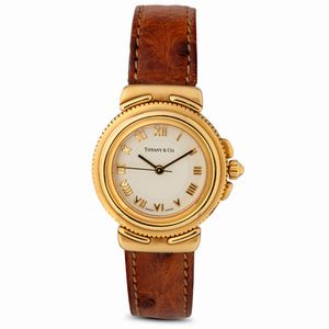Tiffany&Co. - Intaglio orologio da donna in oro giallo 18k, movimento al quarzo, quadrante bianco numeri Romani, 26 mm