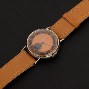 VIXA : Solo tempo in acciaio, quadrante galvanico Salmone e nero lucido con numeri Romani in contrasto, carica manuale, 32 mm  - Asta Watches - Associazione Nazionale - Case d'Asta italiane