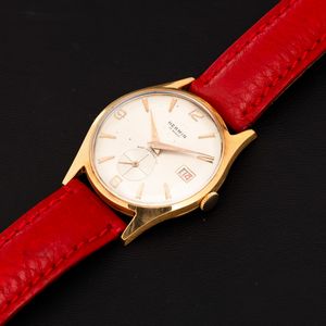 Hermin : Solo tempo in oro giallo 18k carica manuale con datario, quadrante Argent� con piccoli secondi a ore sei, 33,5 mm  - Asta Watches - Associazione Nazionale - Case d'Asta italiane