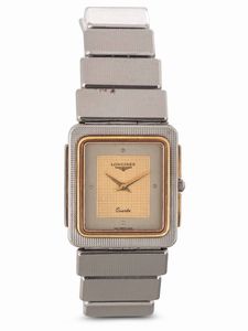 LONGINES : Longines Forma in acciaio con inserti in oro, quadrante argento, movimento al quarzo, bracciale in acciaio, 26 mm, 1970 circa  - Asta Watches - Associazione Nazionale - Case d'Asta italiane