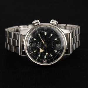 Velta : Subacqueo in acciaio doppia corona movimento automatico, quadrante nero opaco con indici applicati, 36 mm  - Asta Watches - Associazione Nazionale - Case d'Asta italiane