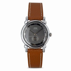 ORIS - Raro orologio carica manuale, anse Fancy in acciaio con quadrante grigio bitonale e numeri Romani 33 mm