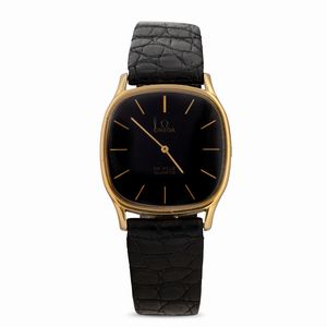 OMEGA - De Ville in oro giallo 18k di forma movimento al quarzo, quadrante nero con indici dorati 31 mm