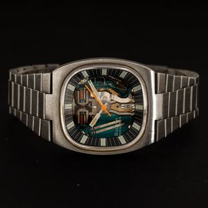 Bulova : Accutron Spaceview in acciaio con quadrante a vista, movimento al quarzo con diapason, bracciale integrato, 38x36 mm  - Asta Watches - Associazione Nazionale - Case d'Asta italiane